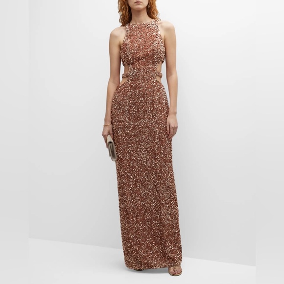 Liv Foster Full Length Halter Sequin Gown, Size 2 - Picture 1 of 7